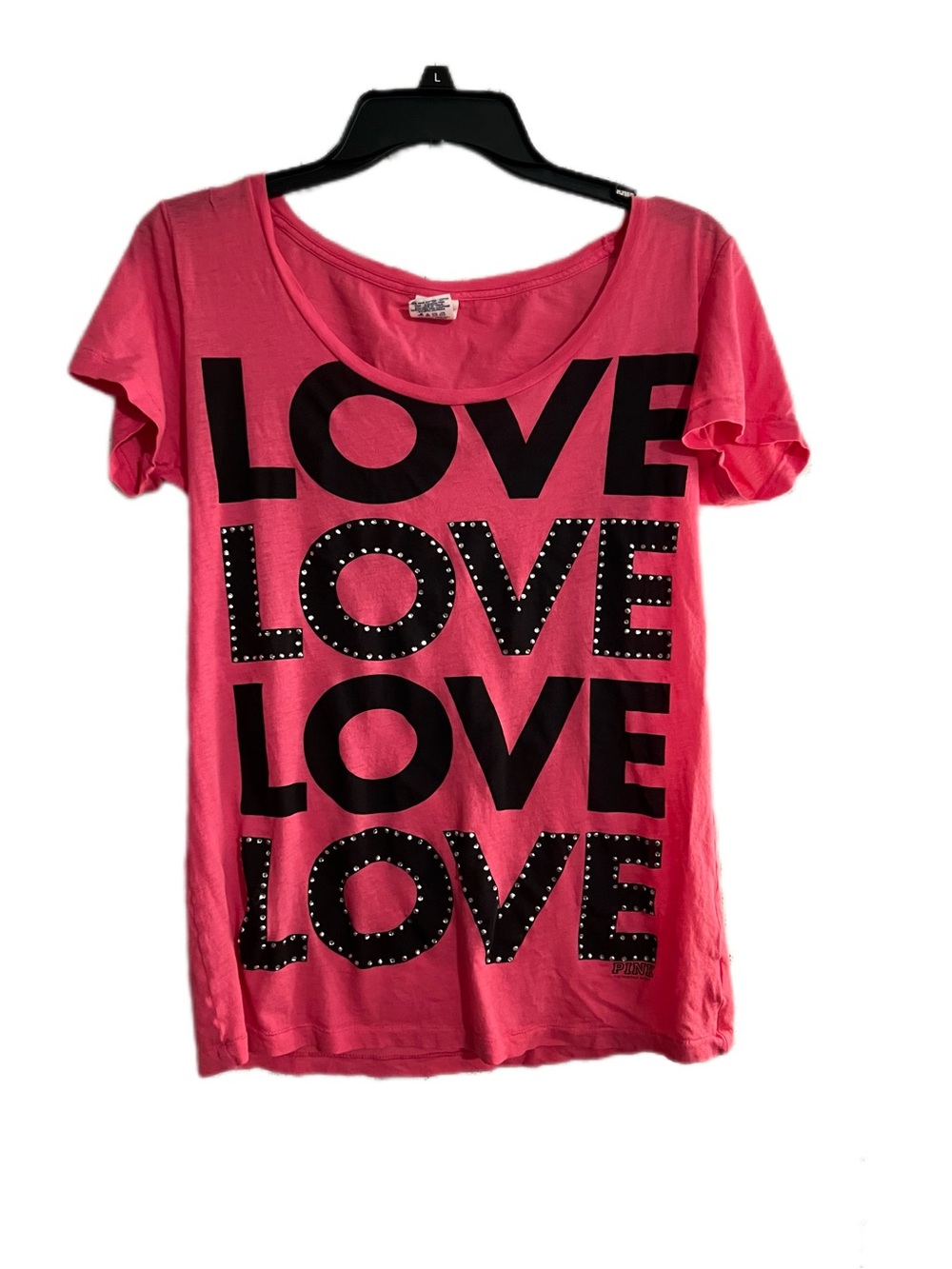 Y2K Victorias Secret PINK LOVE Graphic Scoop Neck Tee - Pink